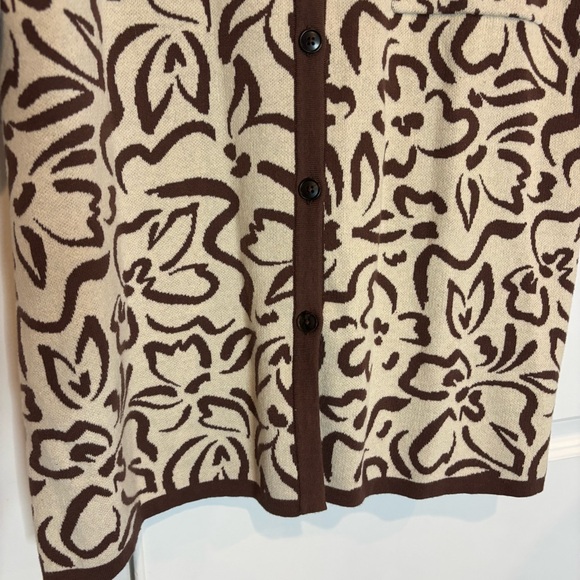 SABO Sarai Brown Neutral Floral Knit Short Sleeve Button Front Top M - Picture 5 of 8